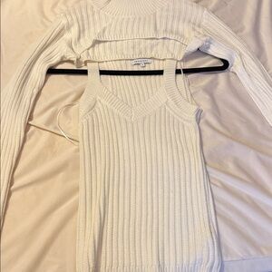 Crescent V-Neck Cream Sweater Set